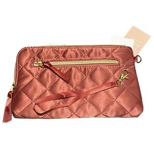 NWT JustFab Quilted Satin Zipper Wristlet Wallet NWT